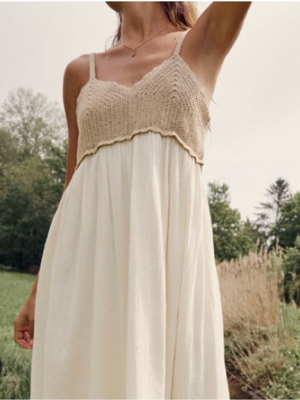 Zara Cream and Tan Knit Bodice Maxi Dress